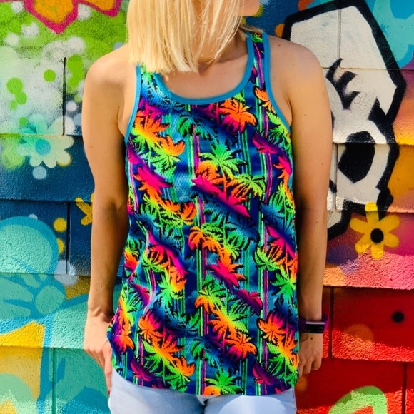 Psychedelic palm tree tank top SMALL - Picture 3 of 5
